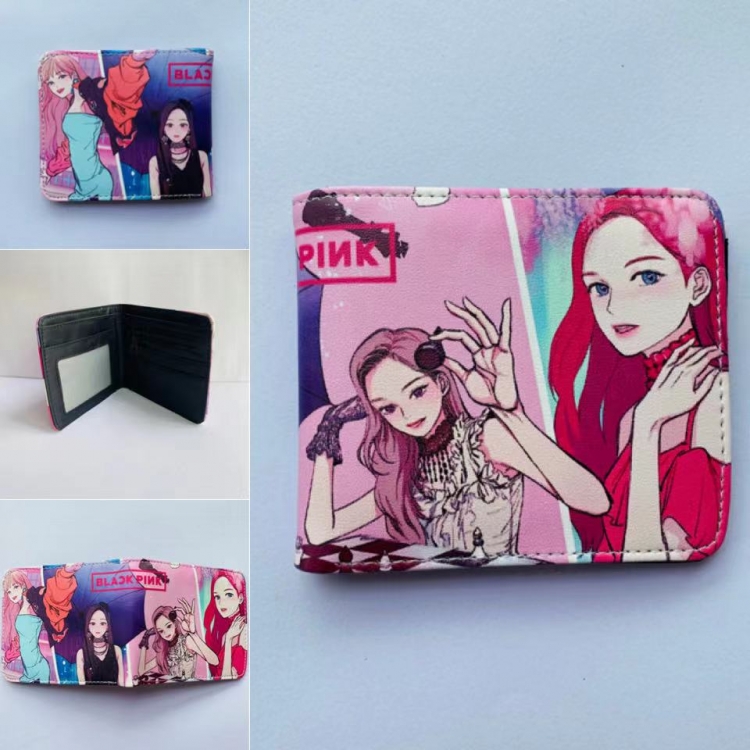 BLACK PINK  Full color two fold short wallet purse 11X9.5CM 60G style B