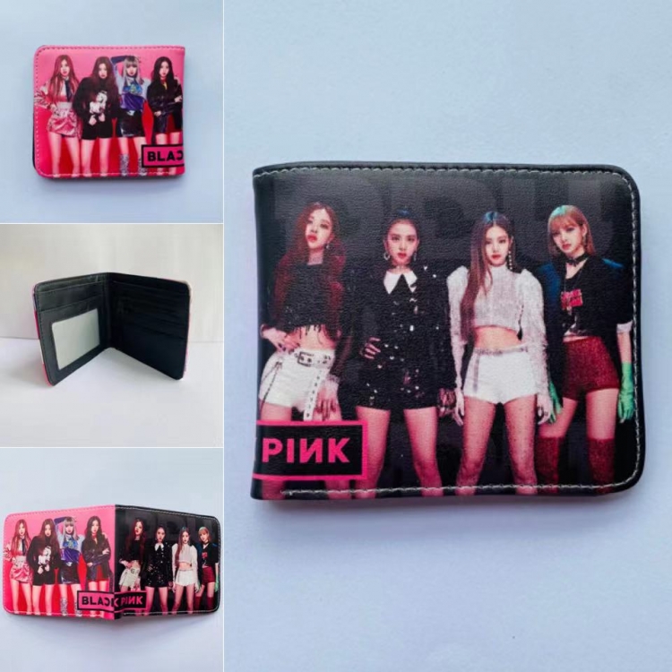 BLACK PINK  Full color two fold short wallet purse 11X9.5CM 60G style A