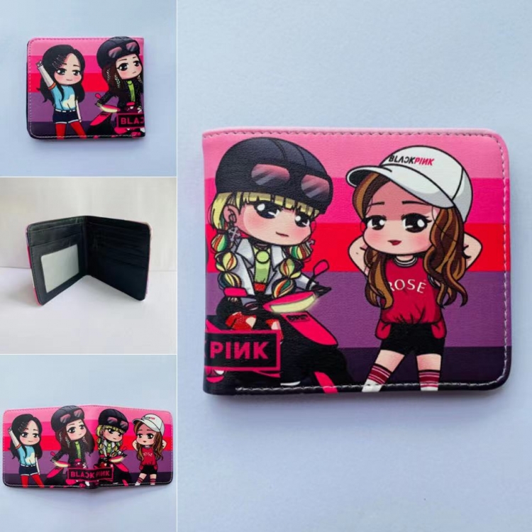 BLACK PINK  Full color two fold short wallet purse 11X9.5CM 60G style D