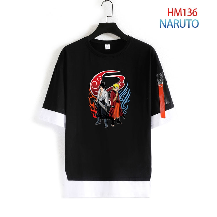 Naruto Cotton round neck fake two loose T-shirts from S to 4XL HM-136-4