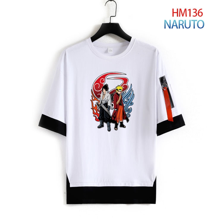 Naruto Cotton round neck fake two loose T-shirts from S to 4XL   HM-136-3