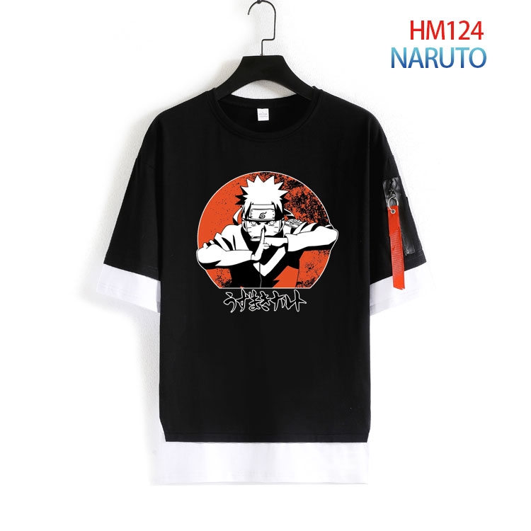 Naruto Cotton round neck fake two loose T-shirts from S to 4XL   HM-124-4