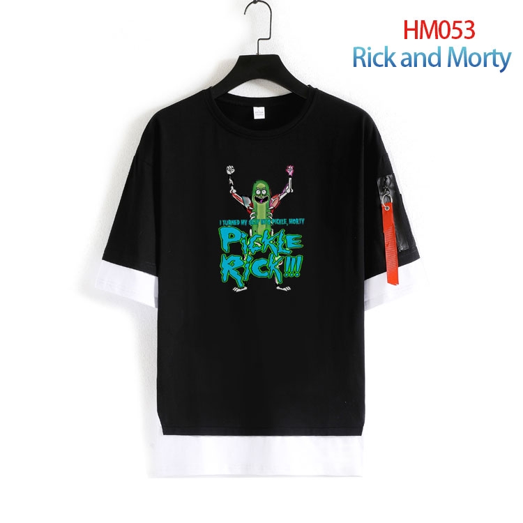 Rick and Morty round neck fake two loose T-shirts from S to 4XL HM-053-4