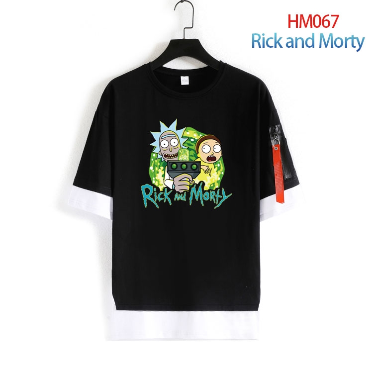 Rick and Morty round neck fake two loose T-shirts from S to 4XL HM-067-4