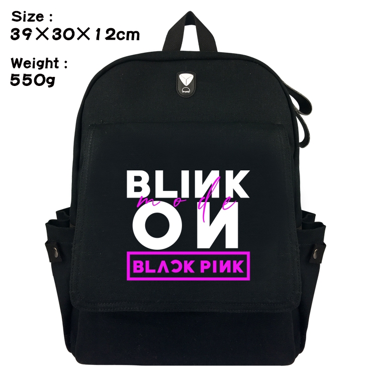 BLACK PINK Canvas Flip Backpack Student Schoolbag  39X30X12CM