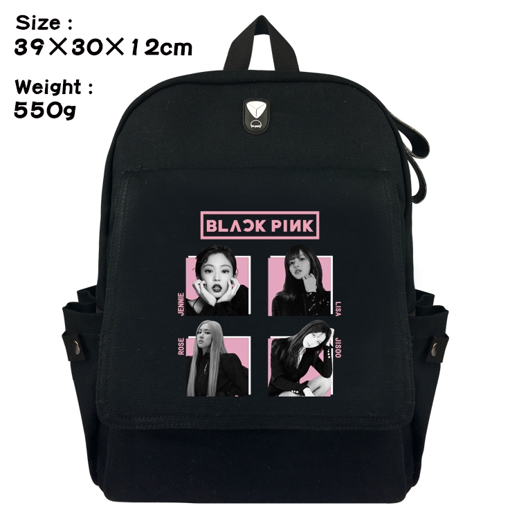 BLACK PINK Canvas Flip Backpack Student Schoolbag  39X30X12CM