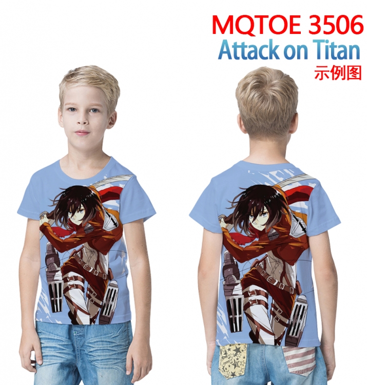 Shingeki no Kyojin full-color printed short-sleeved T-shirt 60 80 100 120 140 160 6 sizes for children  MQTOE 3506