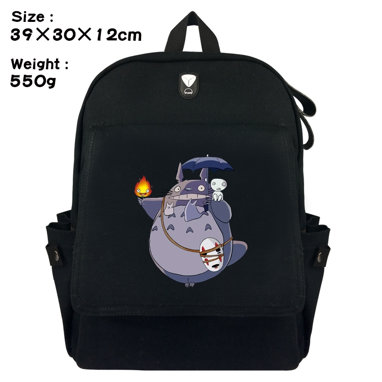 TOTORO  Canvas Flip Backpack Student Schoolbag  39X30X12CM