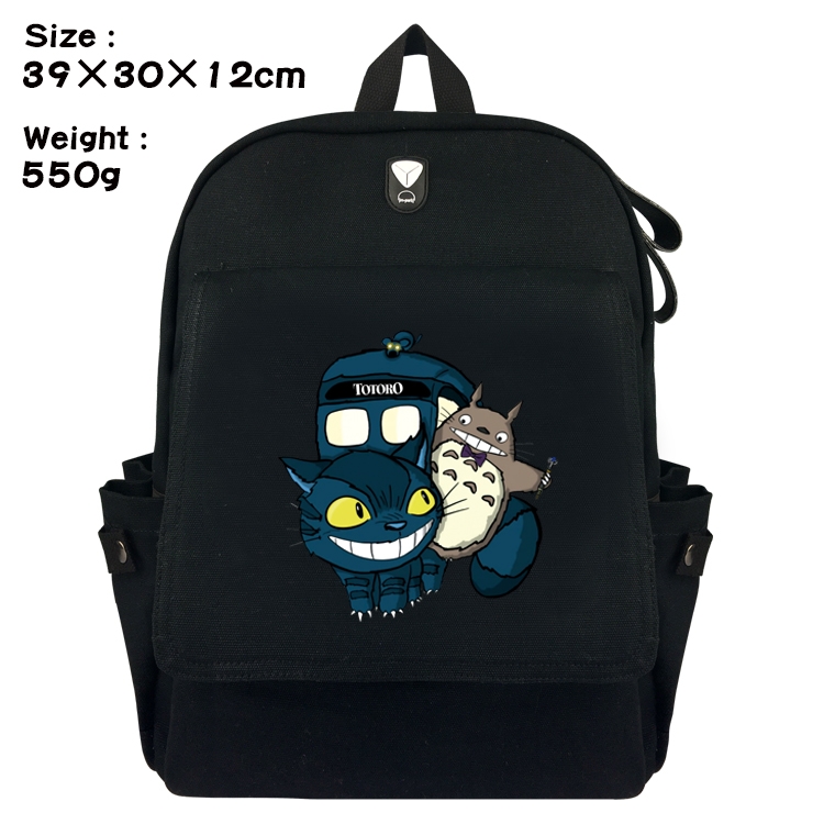 TOTORO  Canvas Flip Backpack Student Schoolbag  39X30X12CM