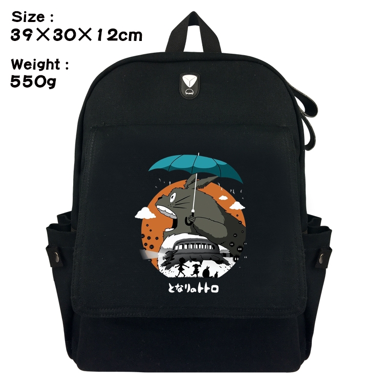 TOTORO  Canvas Flip Backpack Student Schoolbag  39X30X12CM