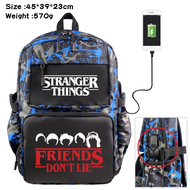 Stranger Things  Anime waterproof nylon material camouflage backpack school bag 45X39X23CM