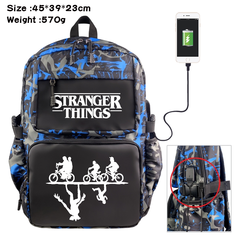Stranger Things  Anime waterproof nylon material camouflage backpack school bag 45X39X23CM