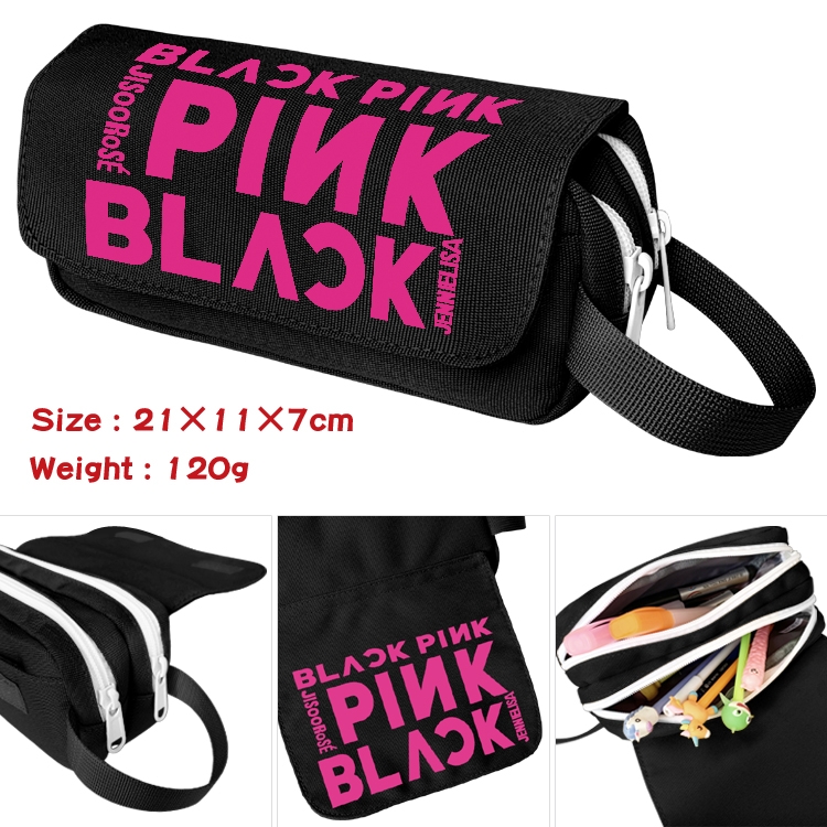 BLACK PINK Star film large capacity double-layer pencil case Pencil Bag 20x11x7cm