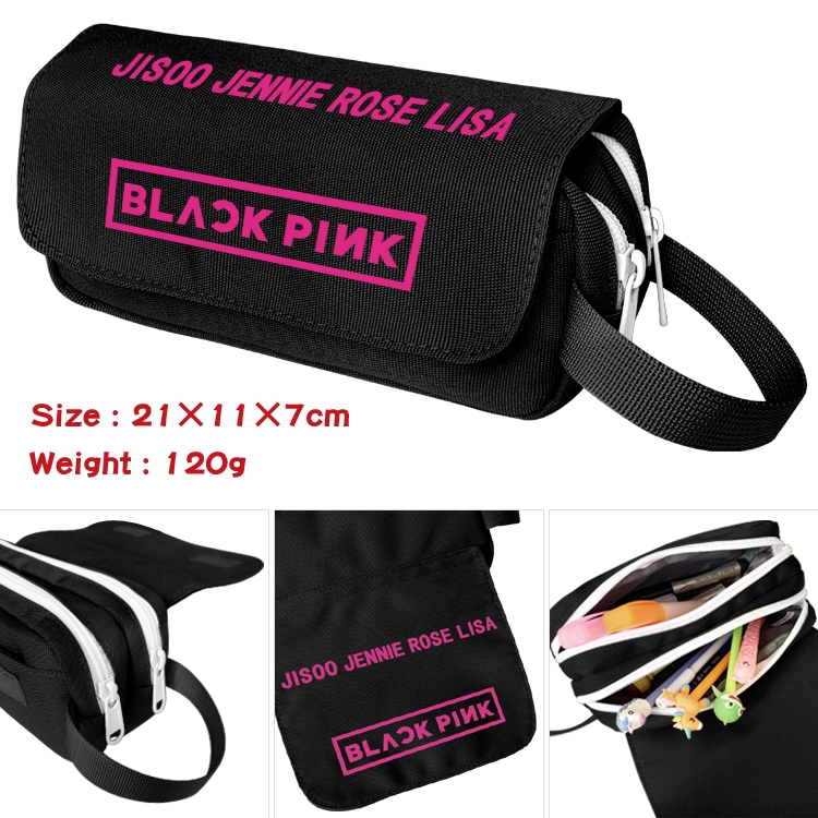 BLACK PINK Star film large capacity double-layer pencil case Pencil Bag 20x11x7cm