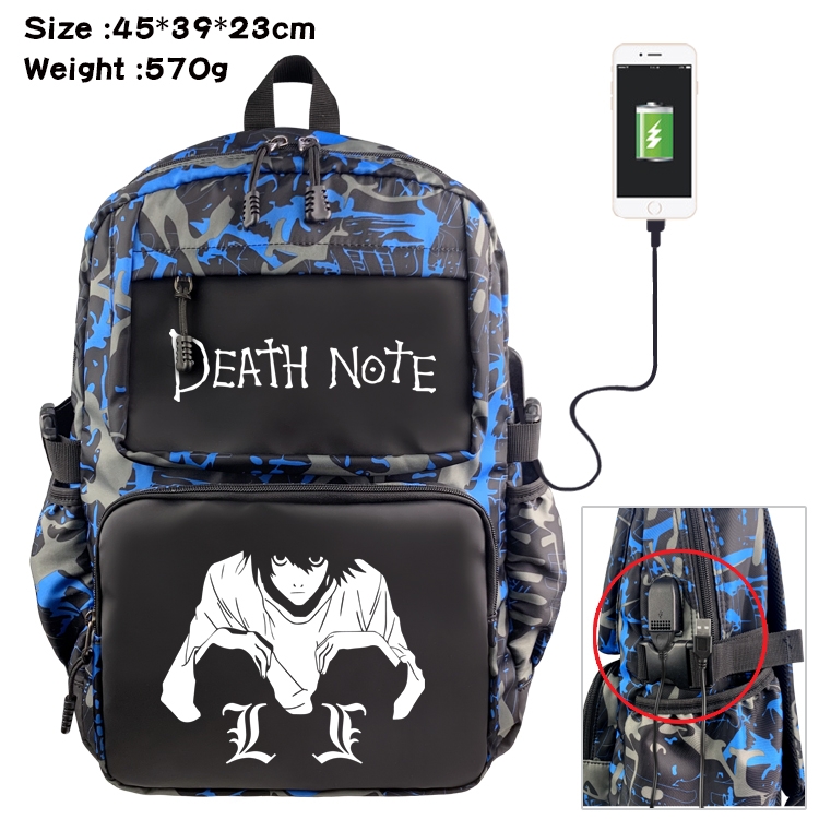 Death note  Anime waterproof nylon material camouflage backpack school bag 45X39X23CM