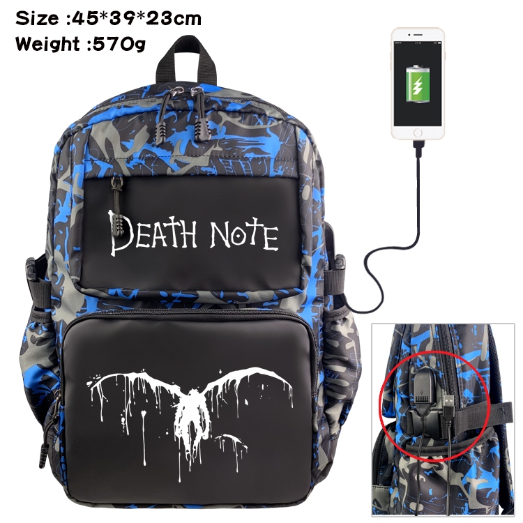 Death note  Anime waterproof nylon material camouflage backpack school bag 45X39X23CM