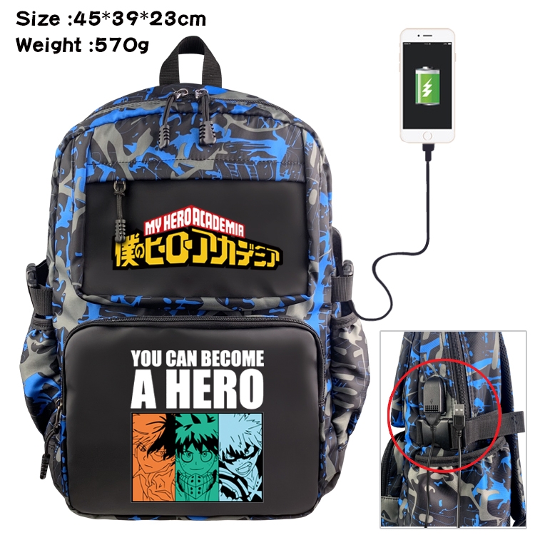 My Hero Academia Anime waterproof nylon material camouflage backpack school bag 45X39X23CM