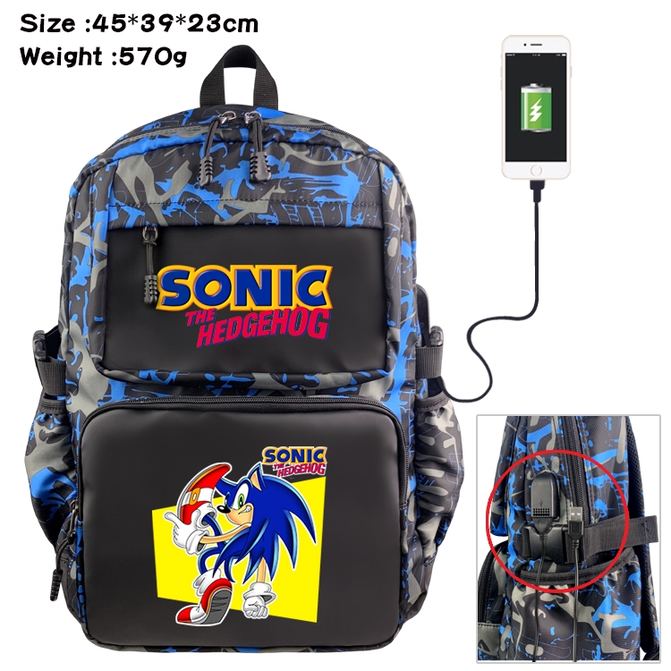 Sonic the Hedgehog Anime waterproof nylon material camouflage backpack school bag 45X39X23CM