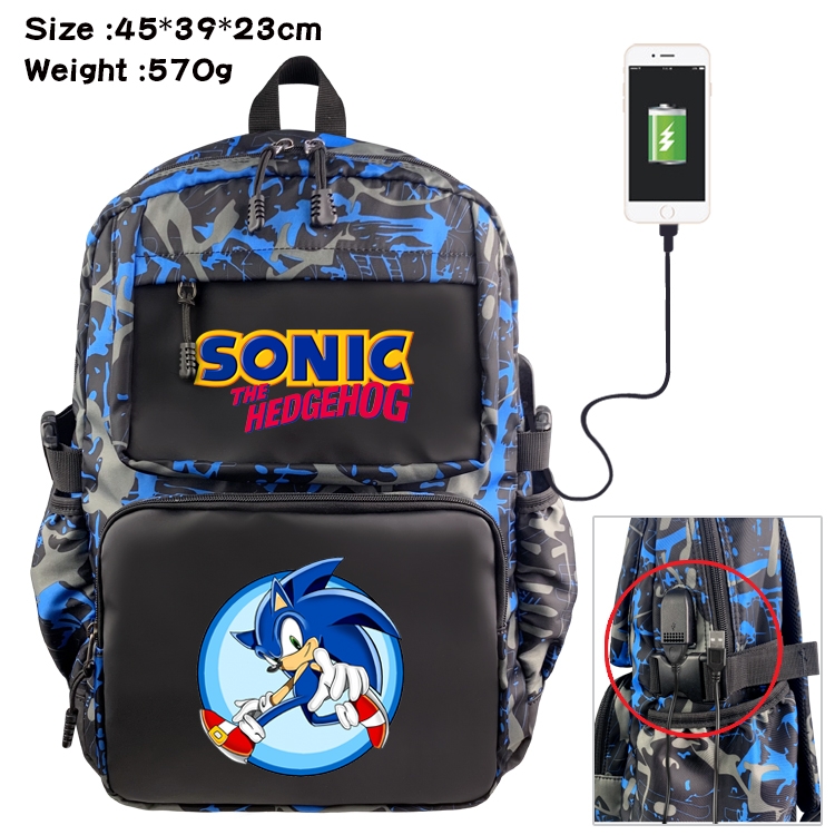 Sonic the Hedgehog Anime waterproof nylon material camouflage backpack school bag 45X39X23CM
