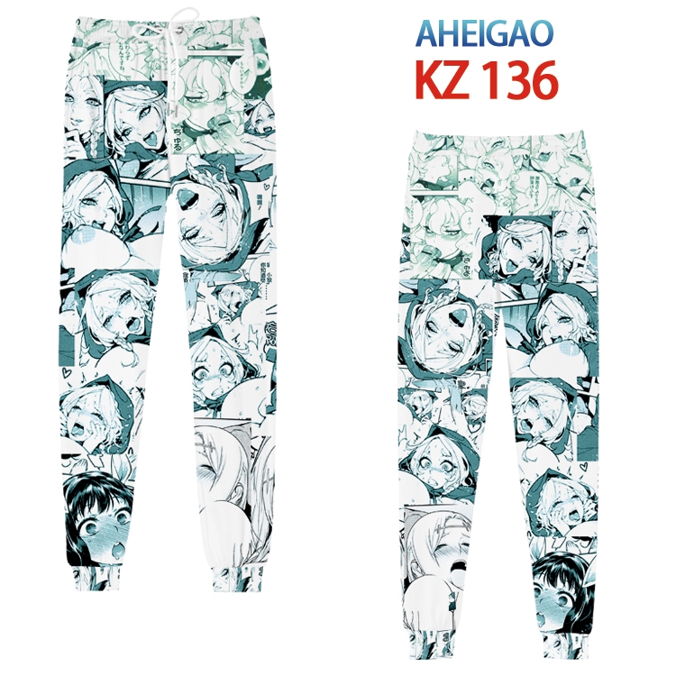 Ahegao  Anime digital 3D trousers full color trousers from XS to 4XL KZ136 