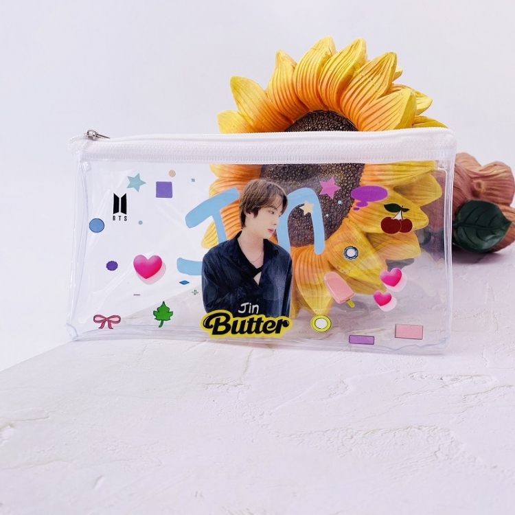 BTS Butter SND003-JIN Color cosmetic bag transparent pen bag storage bag 19.5X10X2CM 19G a set price for 5 pcs