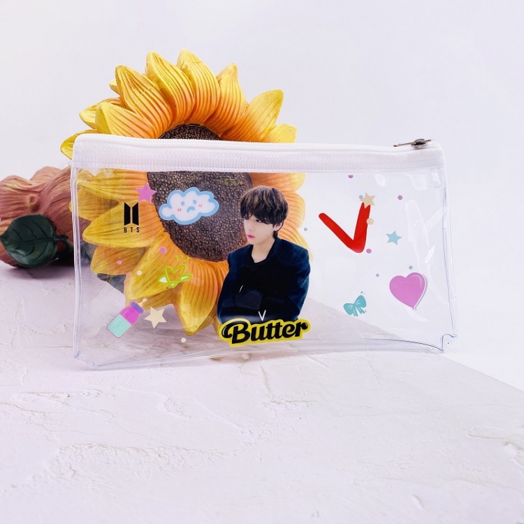 BTS Butter SND003-V Color cosmetic bag transparent pen bag storage bag 19.5X10X2CM 19G a set price for 5 pcs