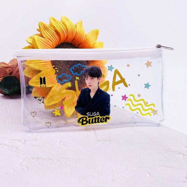 BTS Butter SND003-SUGA Color cosmetic bag transparent pen bag storage bag 19.5X10X2CM 19G a set price for 5 pcs