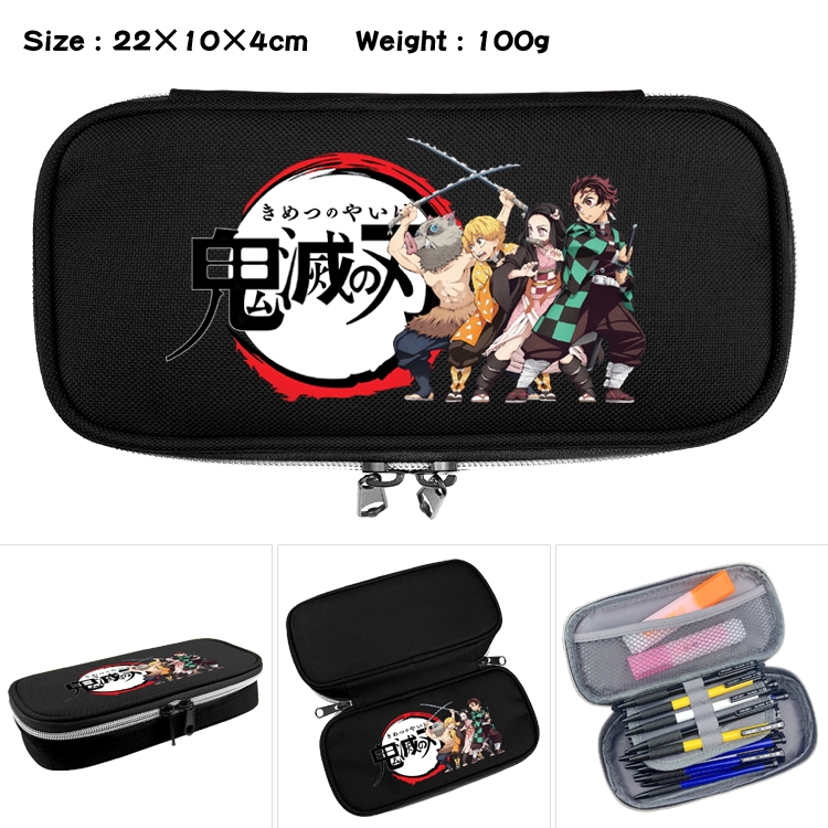 Demon Slayer Kimets Anime Waterproof canvas zipper clamshell pencil case pencil case  22x10x4cm