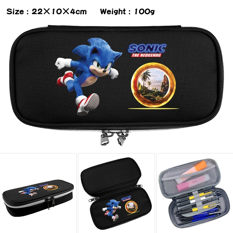 Sonic the Hedgehog  Anime Waterproof canvas zipper clamshell pencil case pencil case 22x10x4cm