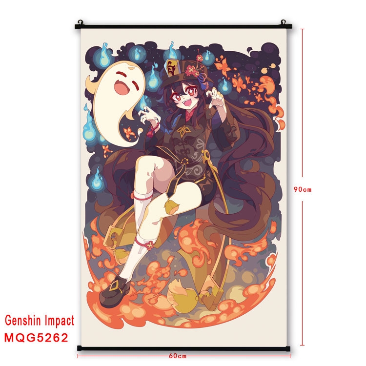 Genshin Impact  black Plastic rod Cloth painting Wall Scroll 60X90CM MQG-5262