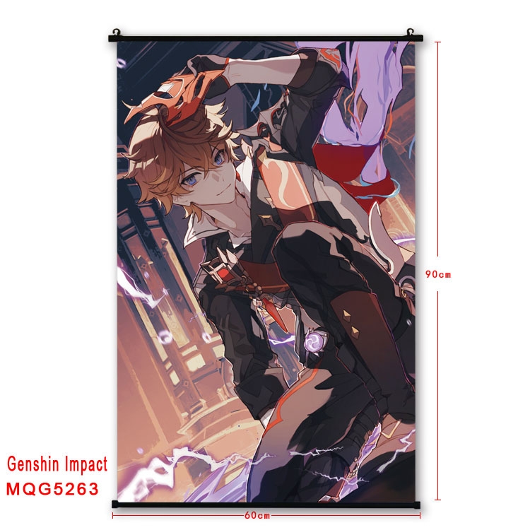 Genshin Impact  black Plastic rod Cloth painting Wall Scroll 60X90CM MQG-5263