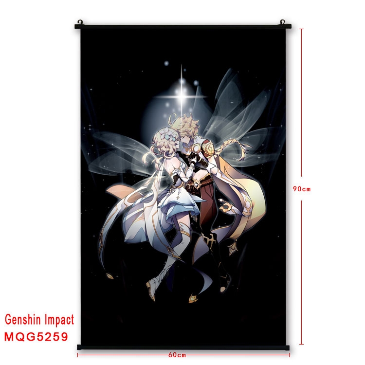 Genshin Impact  black Plastic rod Cloth painting Wall Scroll 60X90CM MQG-5259