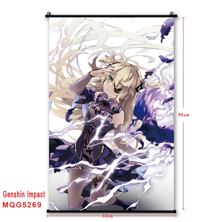 Genshin Impact  black Plastic rod Cloth painting Wall Scroll 60X90CM   MQG-5269