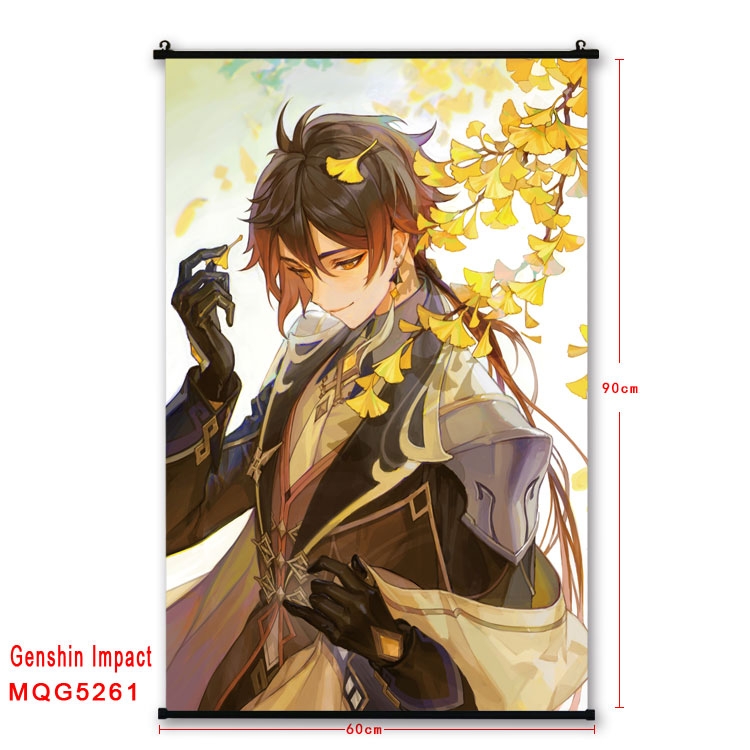 Genshin Impact  black Plastic rod Cloth painting Wall Scroll 60X90CM   MQG-5261