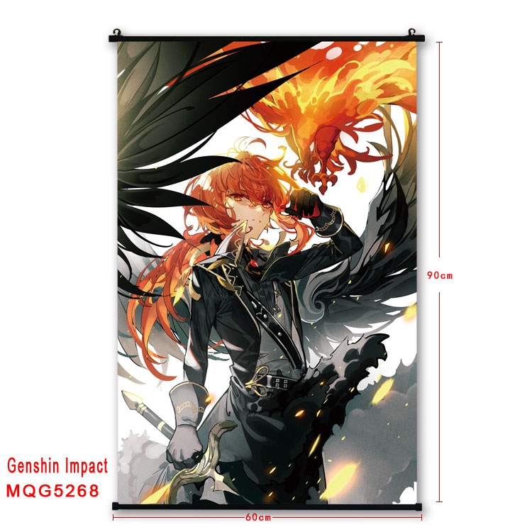 Genshin Impact  black Plastic rod Cloth painting Wall Scroll 60X90CM MQG-5268