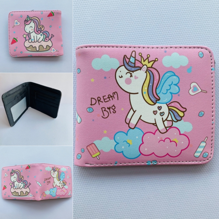 Unicorn Full color  Two fold short card case wallet 11X9.5CM 60G  
