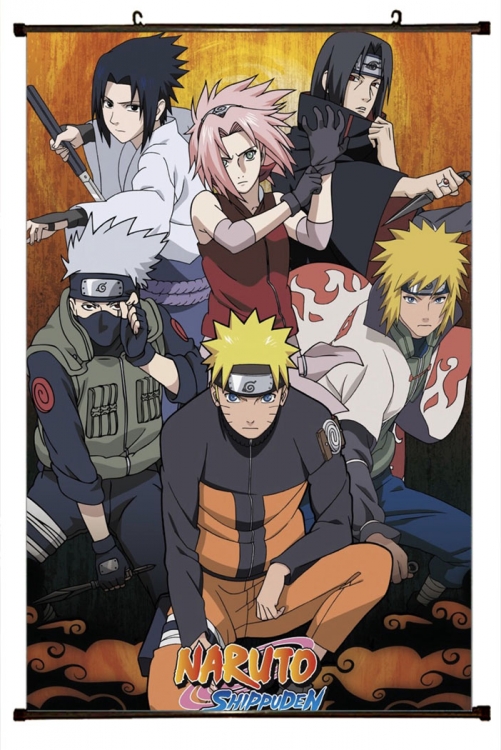 Naruto Anime black Plastic rod Cloth painting Wall Scroll 60X90CM  H7-535