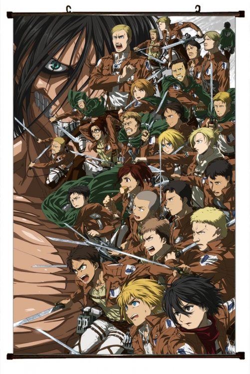 Shingeki no Kyojin Anime black Plastic rod Cloth painting Wall Scroll 60X90CM  J12-264