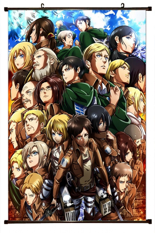 Shingeki no Kyojin Anime black Plastic rod Cloth painting Wall Scroll 60X90CM  J12-277