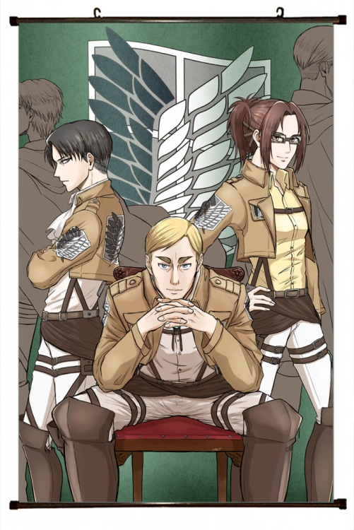 Shingeki no Kyojin Anime black Plastic rod Cloth painting Wall Scroll 60X90CM  J12-267