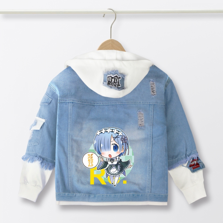  Re:Zero kara Hajimeru Isekai Seikatsu Anime children's denim hooded sweater denim jacket  from110 to 150   for children