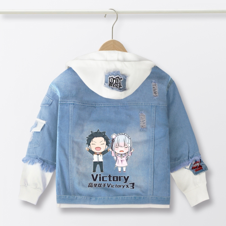  Re:Zero kara Hajimeru Isekai Seikatsu Anime children's denim hooded sweater denim jacket  from110 to 150   for children