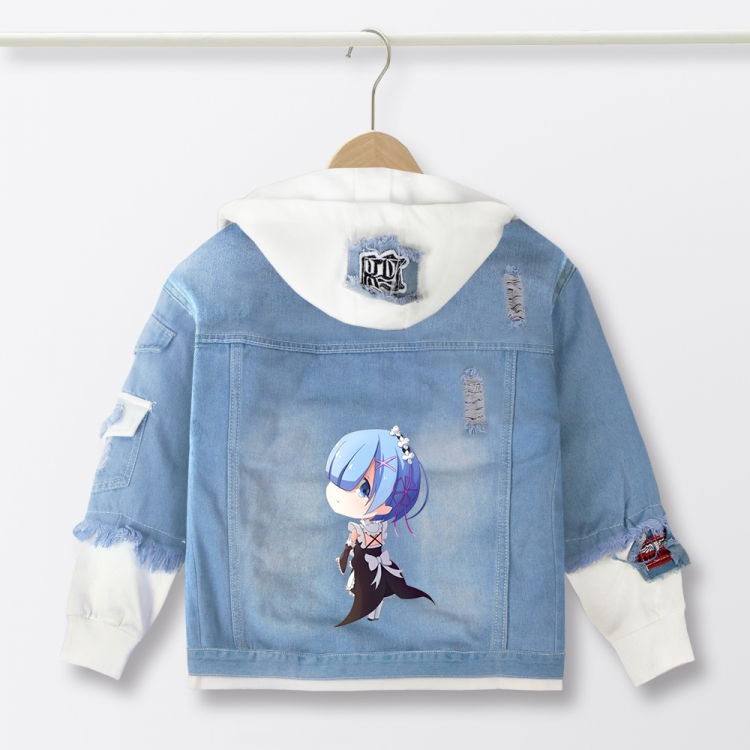 Re:Zero kara Hajimeru Isekai Seikatsu Anime children's denim hooded sweater denim jacket  from110 to 150   for children