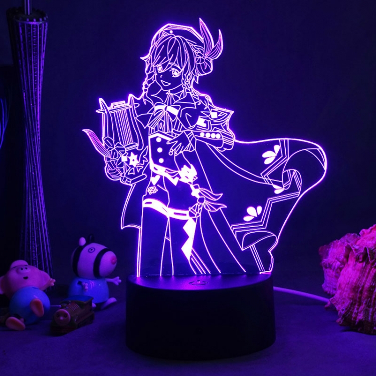 Genshin Impact  3D night light USB touch switch colorful acrylic table lamp BLACK BASE 2043