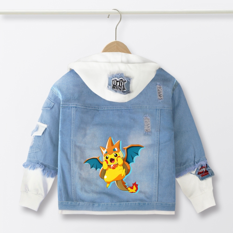 Pokemon Anime children's denim hooded sweater denim jacket  from 110 to 150 for children