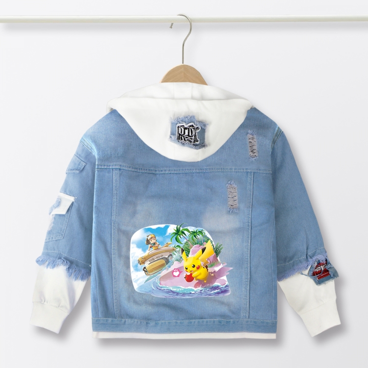 Pokemon Anime children's denim hooded sweater denim jacket  from 110 to 150 for children