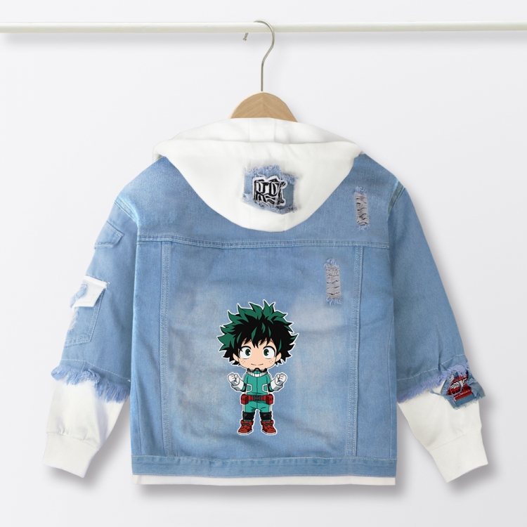 My Hero Academia Anime children's denim hooded sweater denim jacket  from 110 to 150 for children