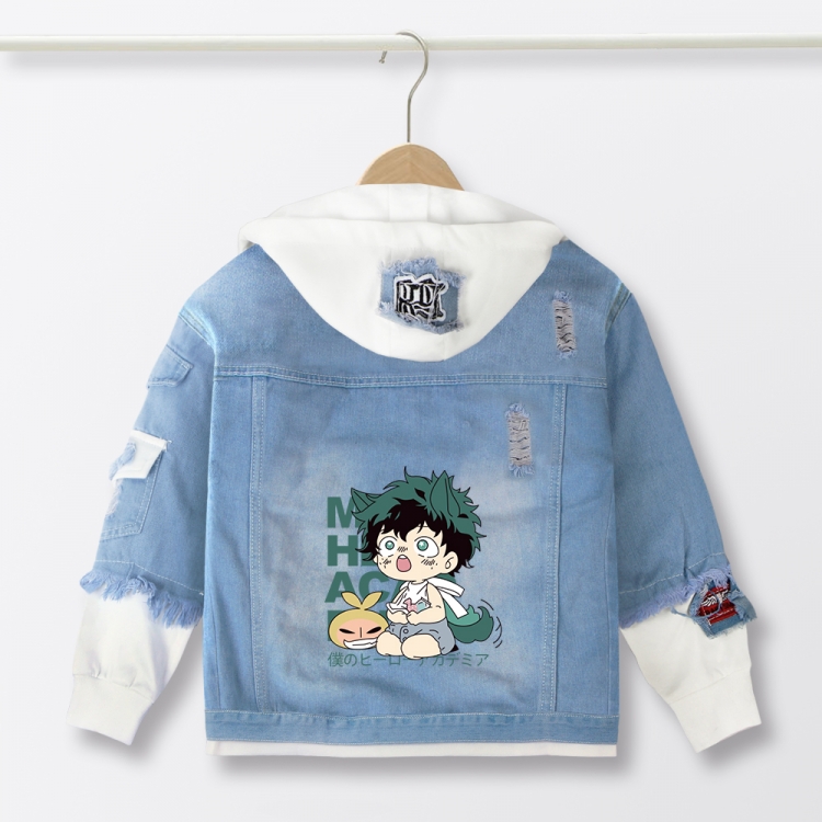 My Hero Academia Anime children's denim hooded sweater denim jacket  from 110 to 150 for children