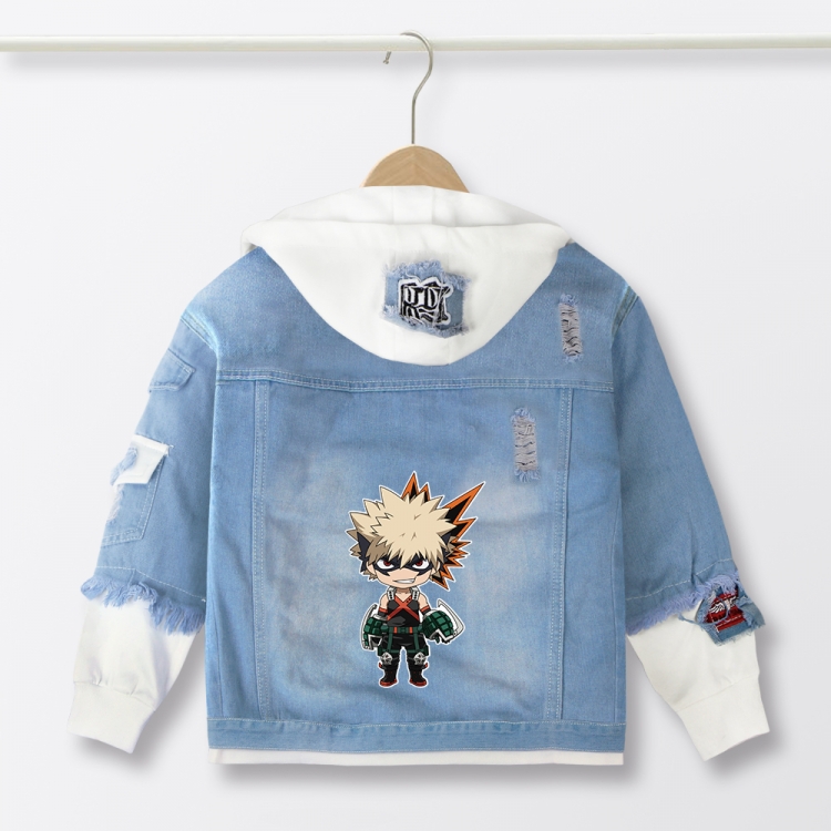 My Hero Academia Anime children's denim hooded sweater denim jacket  from 110 to 150 for children