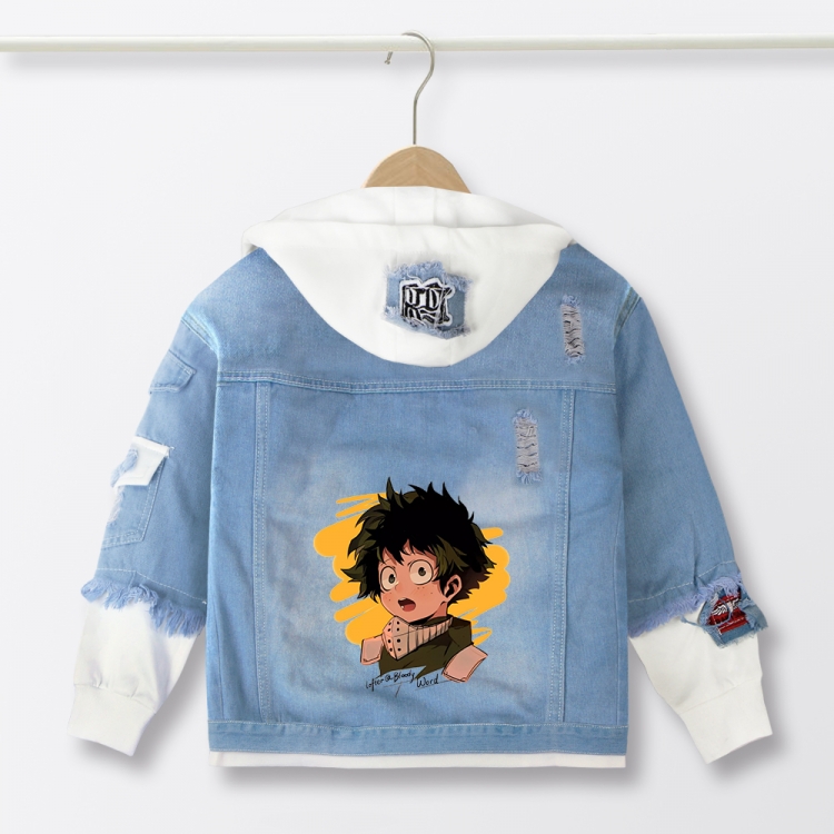 My Hero Academia Anime children's denim hooded sweater denim jacket  from 110 to 150 for children